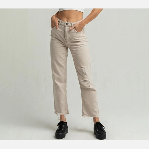 BDG Urban Outfitters PAX Women's 26 Natural Pax Beige Ripped Straight Jeans - Picture 1 of 11